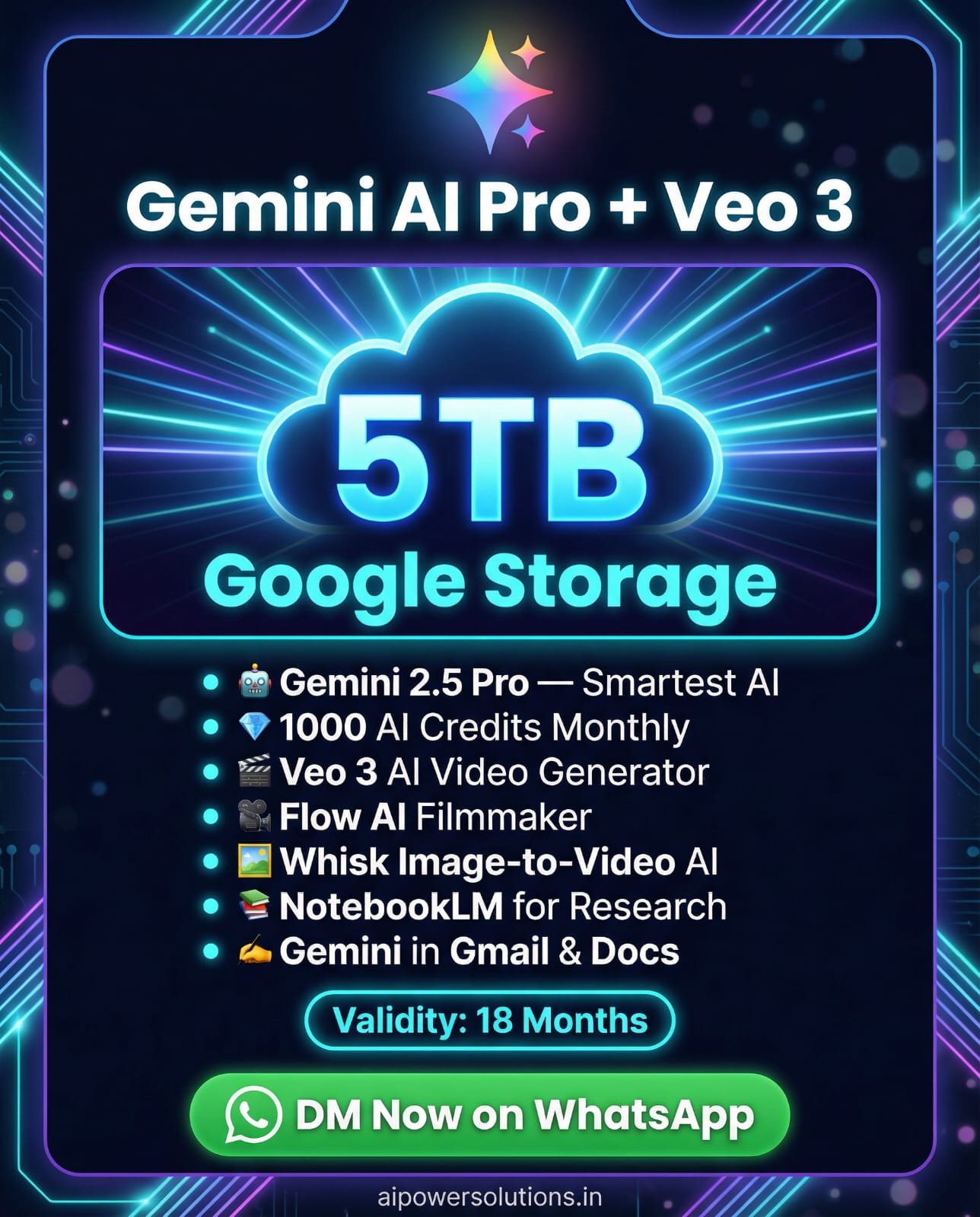 Gemini AI Pro +Veo3 + 5TB Storage